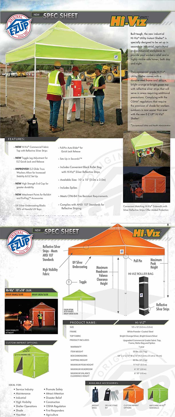 E-Z UP HI-VIZ 10'x10' Canopy Shelter with Sidewalls 