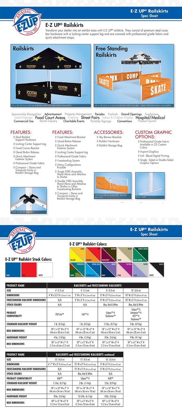 EZ Up Canopy Tent Rail Skirts 10'  Order 2 for 20'