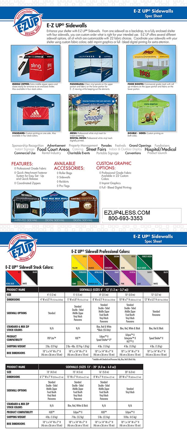 E-Z Up Standard Color Zippered Wallset 500 Denier 8' x 8'
